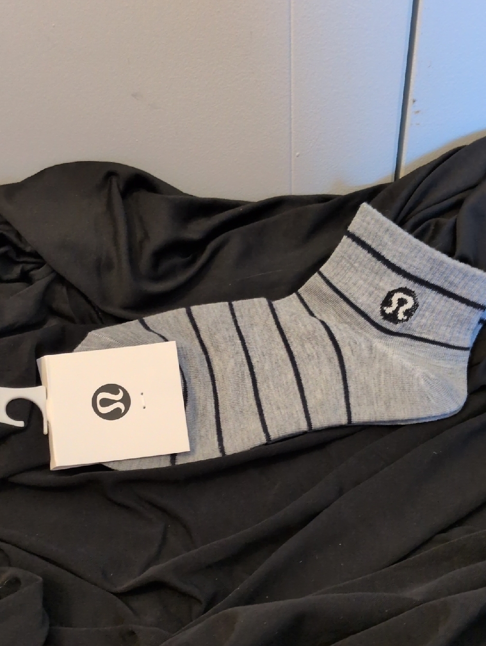 Women's Grey Striped Ankle Socks with Logo
